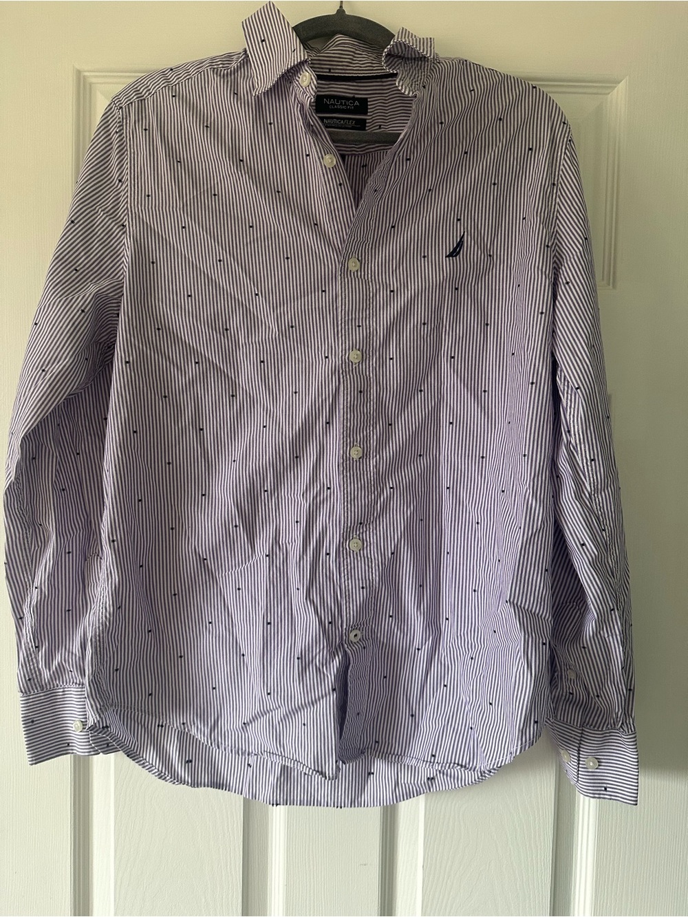 Nautica Men’s Lavender and Navy Striped Button-Down Shirt